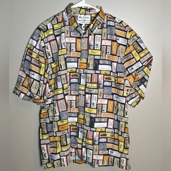 Men's Vintage Columbia 90's Fishing Short Sleeve 100% Cotton Button Up, Size Med - Picture 1 of 3
